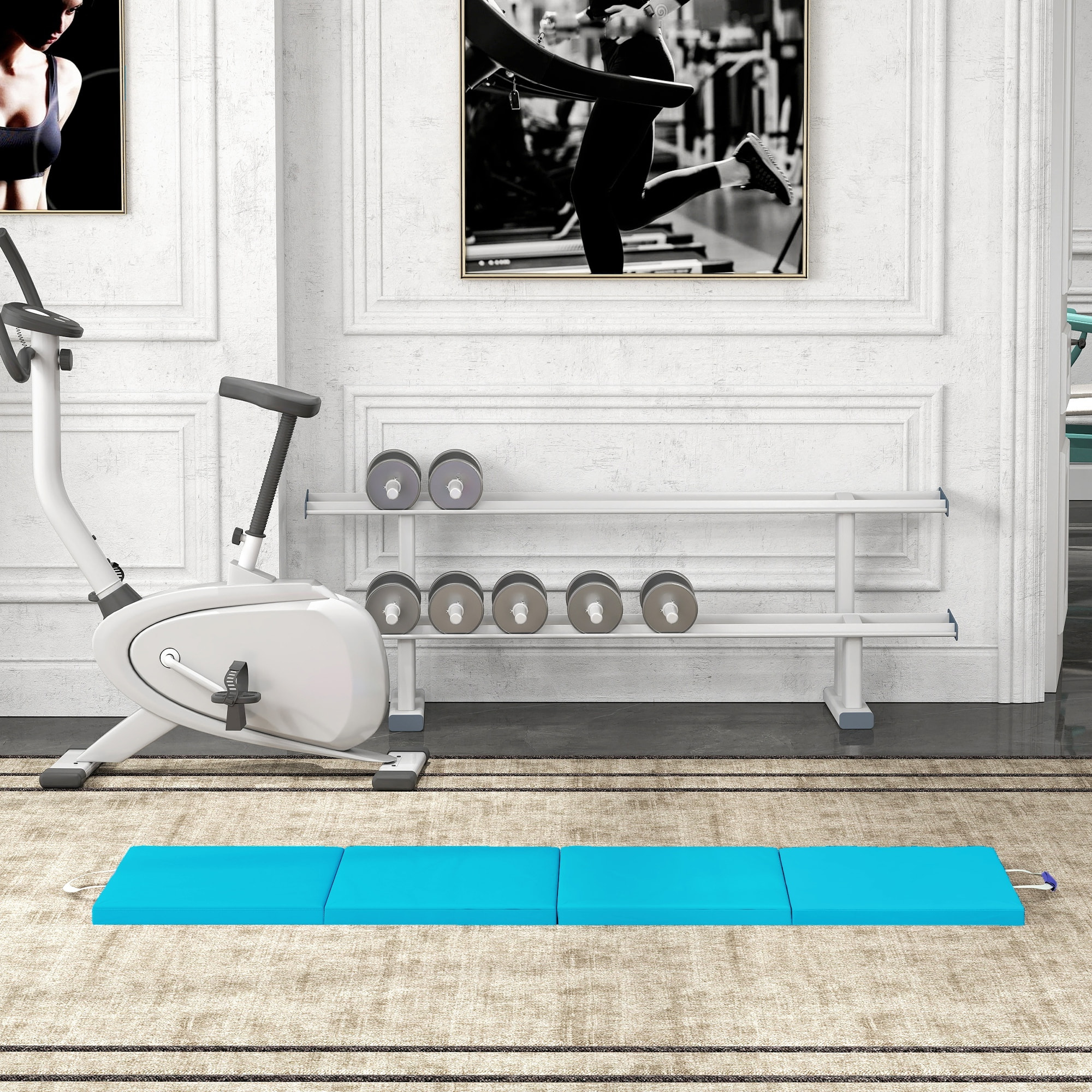 Colchoneta Gimnasia Plegable de Grosor de 5 cm, Tapete de Ejercicio con Asas de Transporte, Bolsa, Esterilla de Gimnasia para Yoga, Aeróbic, Artes Marciales, Azul Claro y Morado Oscuro