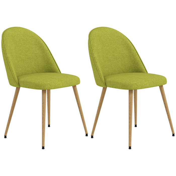 Pack de 2 Sillas de Comedor Sillas de Cocina Tapizadas de Tela de Lino con Patas de Acero para Salón Dormitorio Carga 120 kg 50x52x83 cm Verde