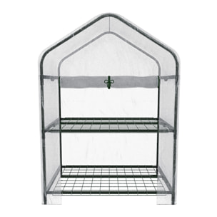 Serra A 2 Ripiani Da Giardino Per Orto Telaio In Acciaio Verniciato Telo PVC Trasparente Porta Avvolgibile Apertura A Cerniera Con ruote 69x49x125 Cm