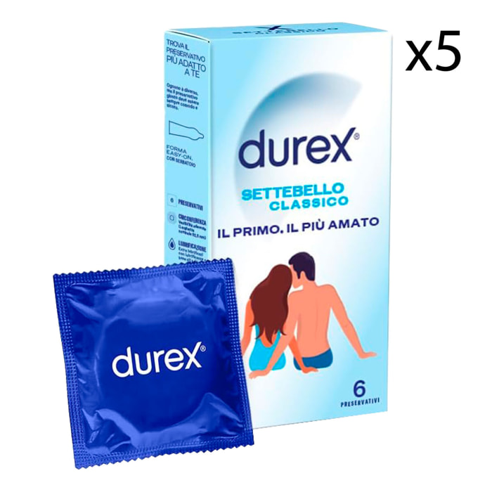 5x Preservativi Durex Settebello Classici con Forma Easy On - 5 Confezioni da 6 Profilattici
