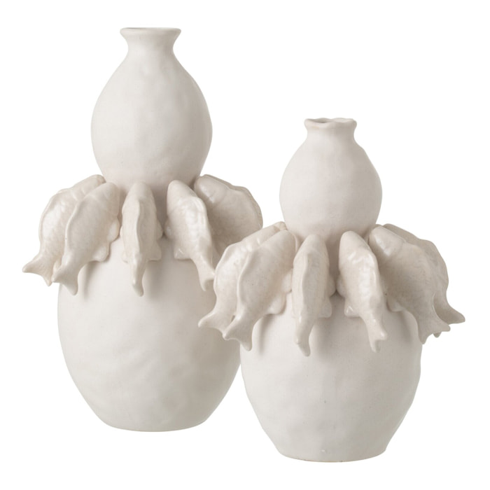 J-Line Vase Poisson - céramique - blanc cassé - large