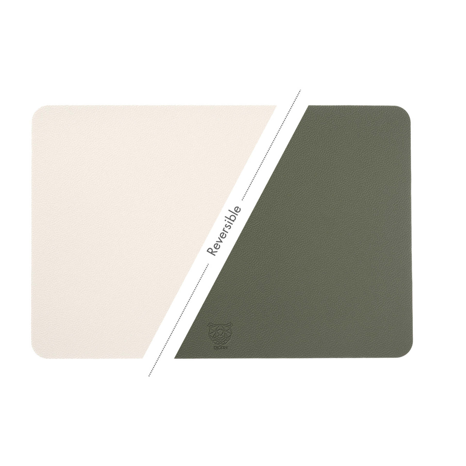 Set de table rectangulaire réversible - 6 pièces - Cuir recyclé blanc crème et vert de gris