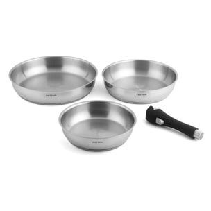 3 poêles 20 24 28 cm amovible inox 18 8 induction