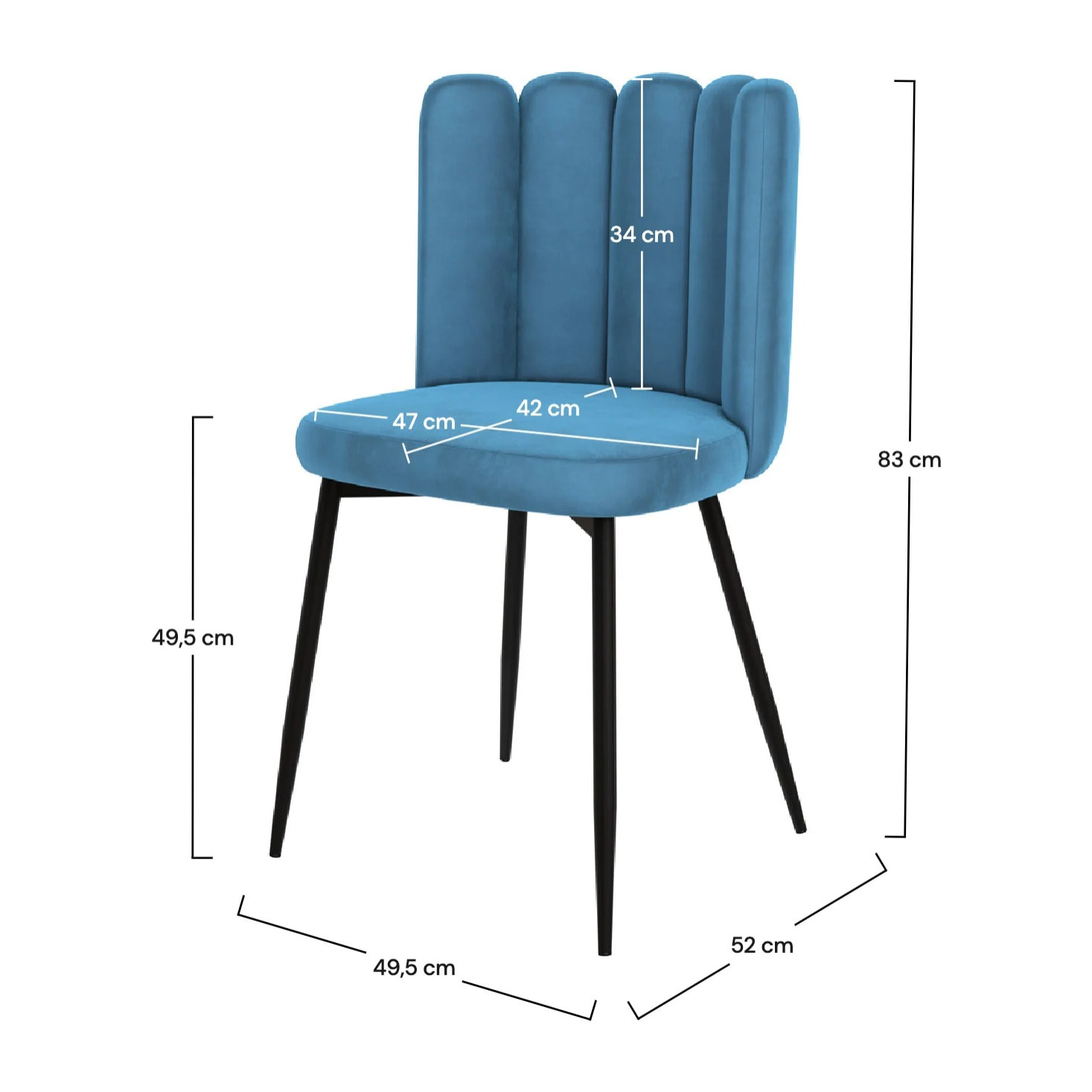 Lot de 2 chaises en velours bleu et pieds en métal noir - Rosy