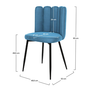 Lot de 2 chaises en velours bleu et pieds en métal noir - Rosy
