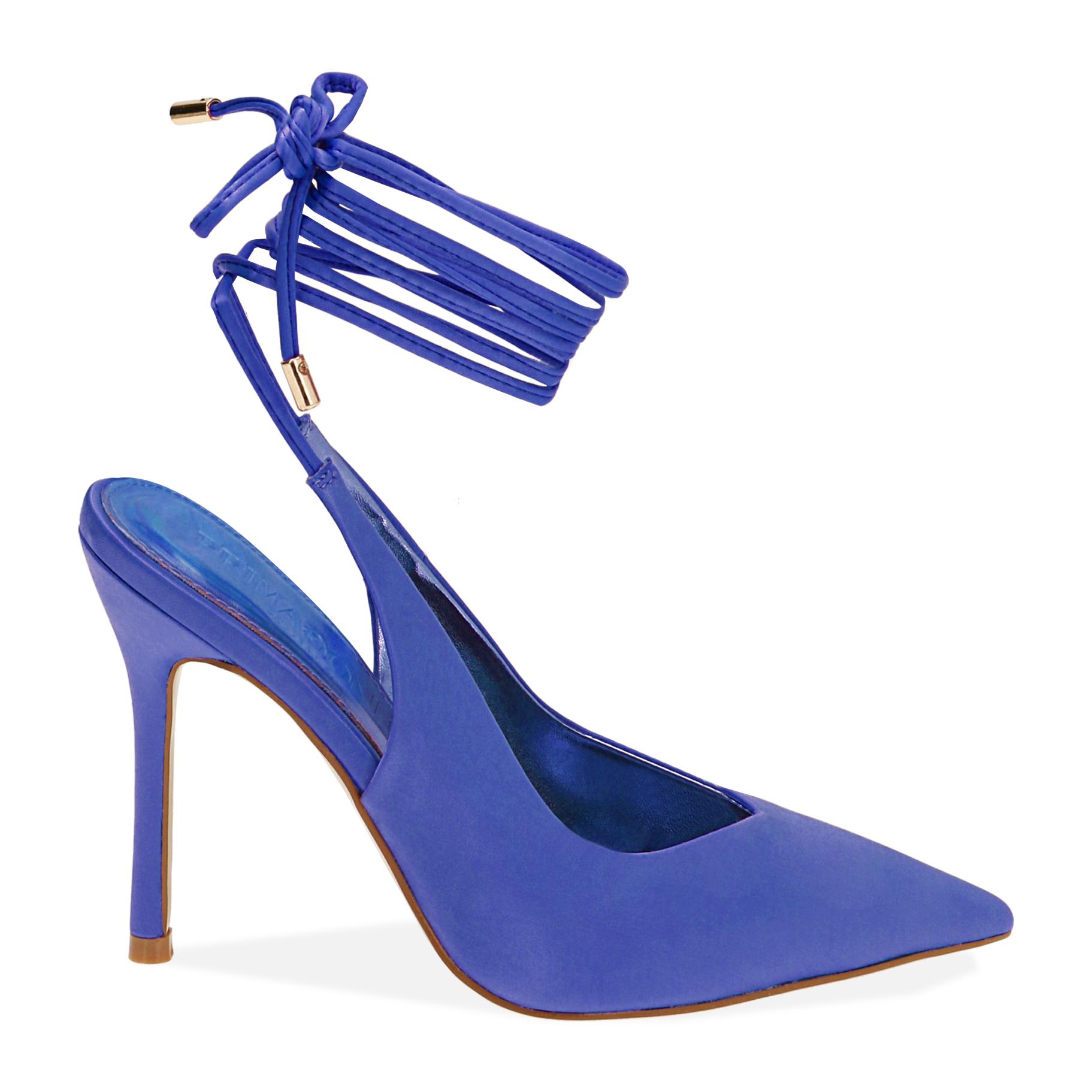 Slingback blu in raso, tacco 11 cm