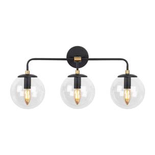 Aplique de pared pantalla transparente, metal , negro, 56x21x27, casquillo 3 x E14 Max 40 W