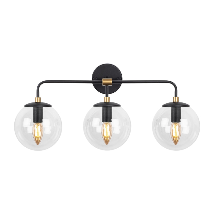 Aplique de pared pantalla transparente, metal , negro, 56x21x27, casquillo 3 x E14 Max 40 W