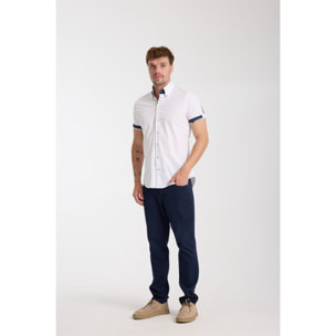 Camicia Uomo Manica Corta 2 Bottoni Button Down 7 Botto Popeline Stretch Unito Bianco