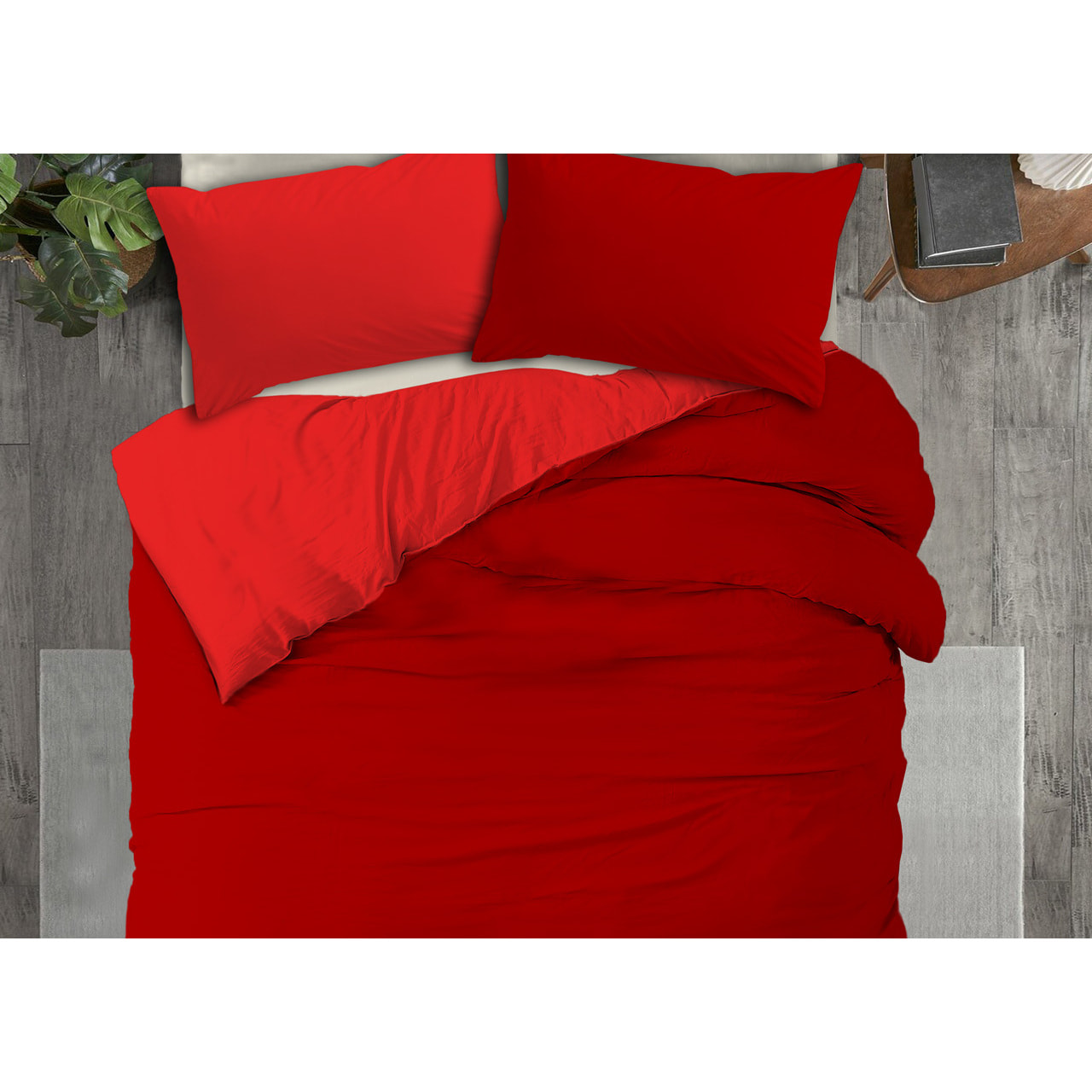 Copripiumino No Stiro Tinta Unita Bicolor Francesca Bordeaux Rosso