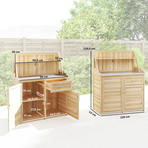 Armoire de jardin table de rempotage 2 en 1 - 2 portes, étagères, plateau acier