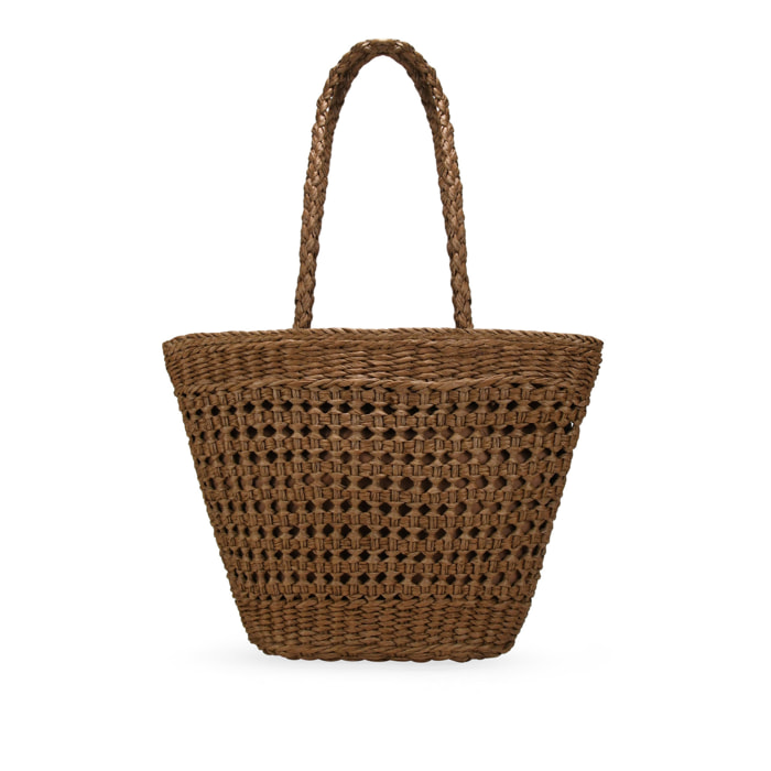 Bolso capazo marrón de rafia trenzada