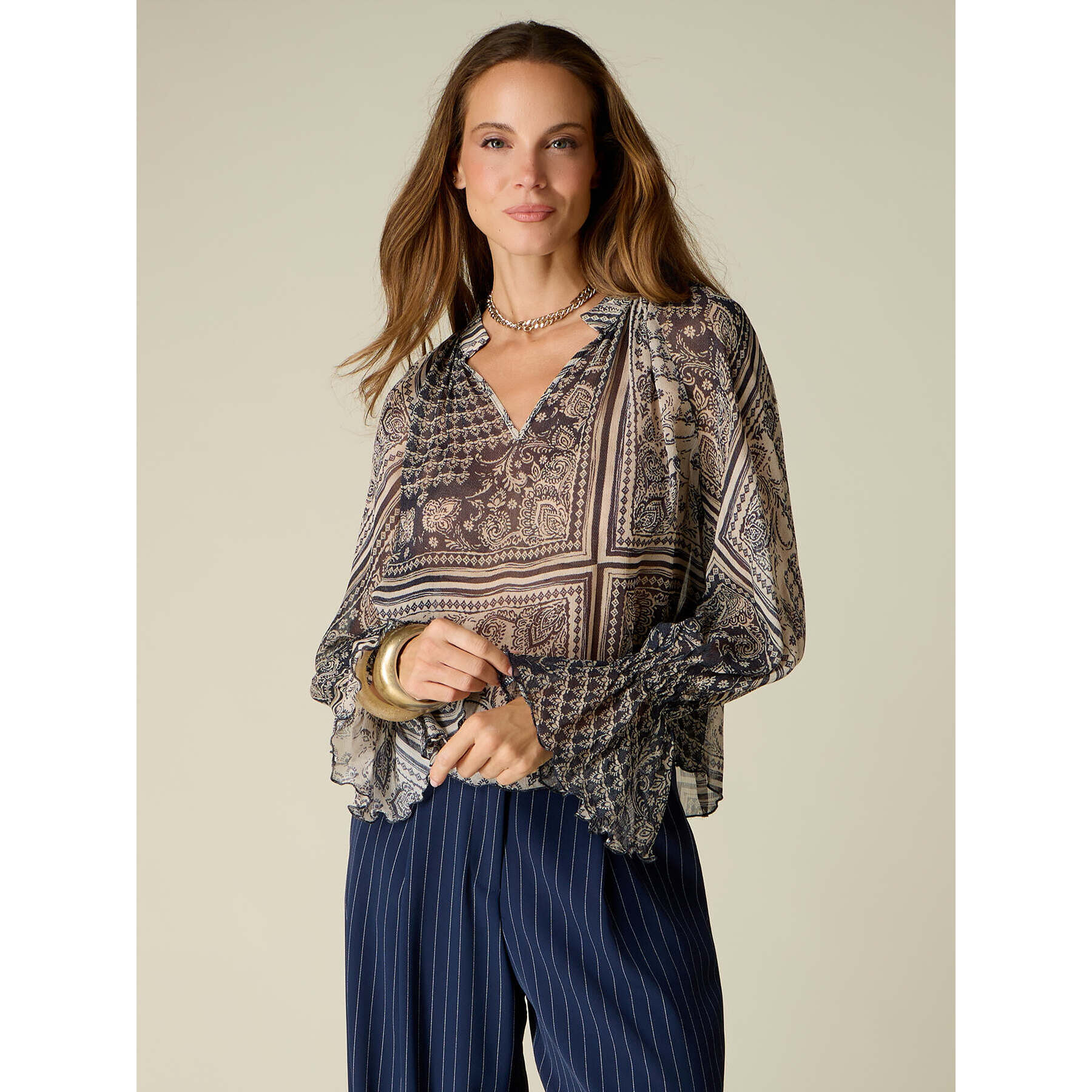 Oltre - Blusa in viscosa fantasia - Blu