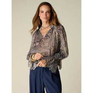 Oltre - Blusa in viscosa fantasia - Blu