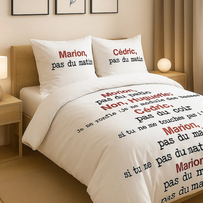 Parure housse de couette 100% coton scene de menage