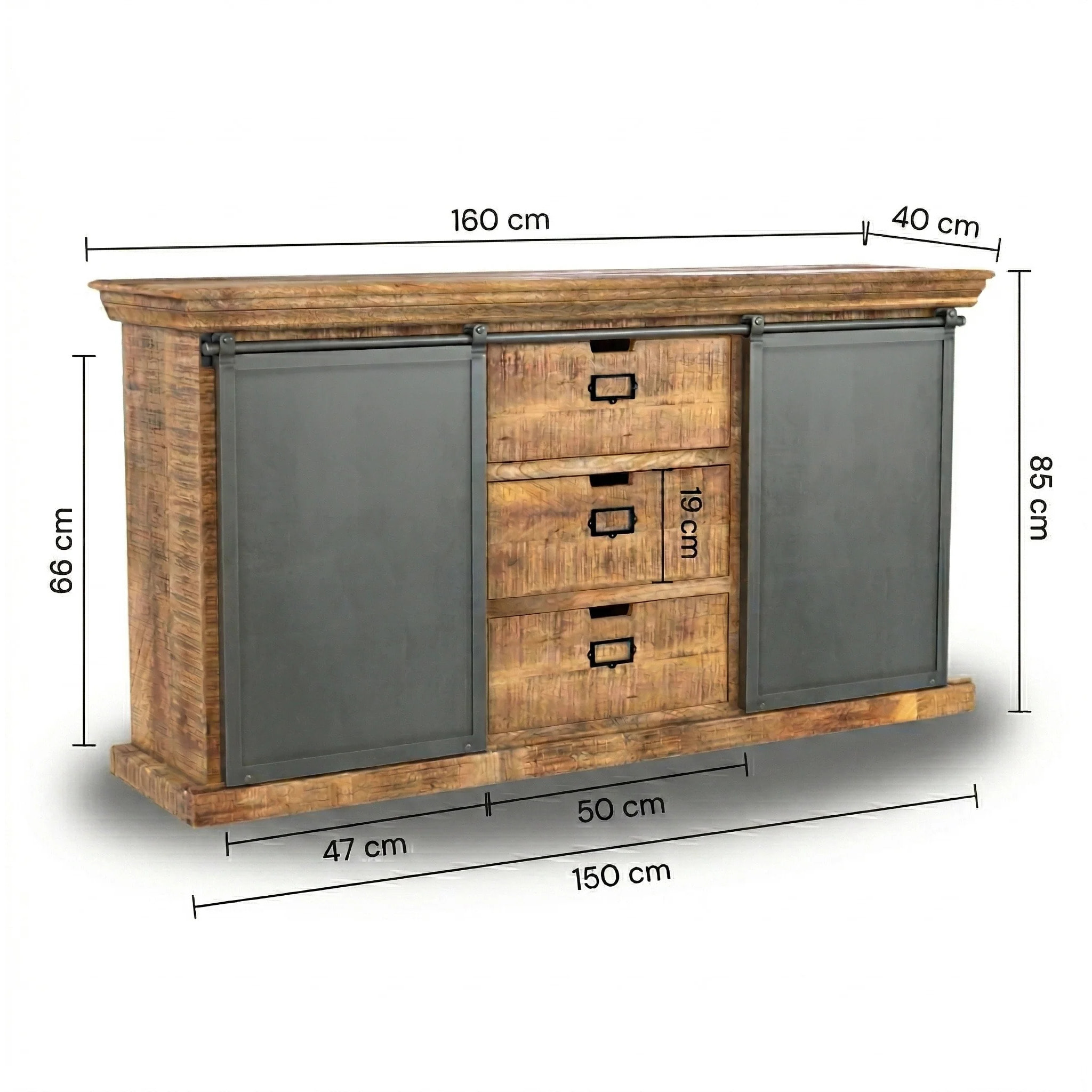 Buffet en bois 3 tiroirs 2 portes coulissantes en métal - Tabuk