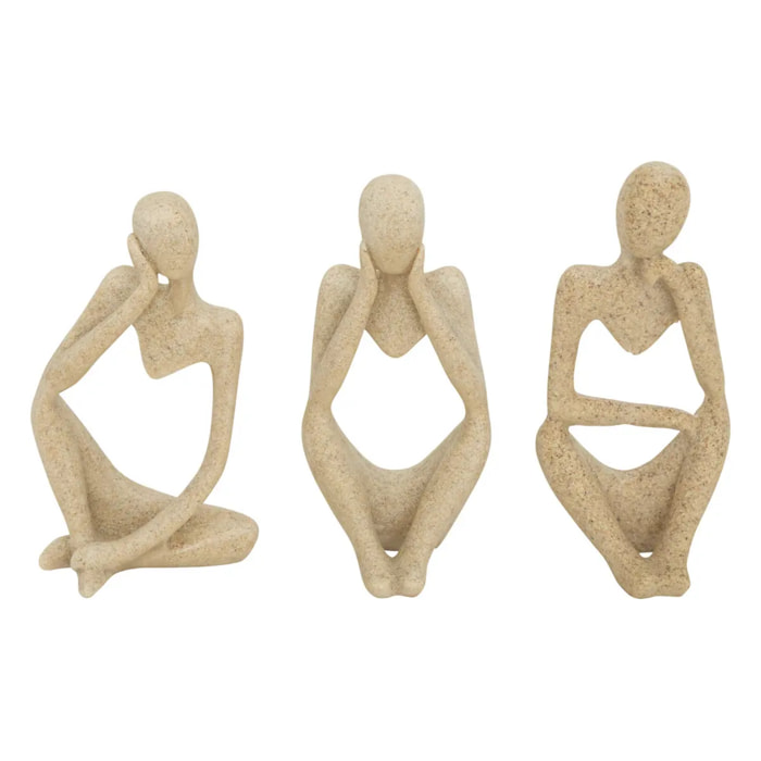 Lot de 3 statues femmes Aby H.11,5cm résine beige