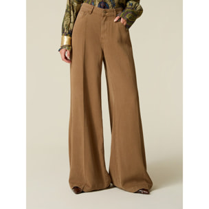 Oltre - Pantaloni palazzo in lyocell con charm - Marrone