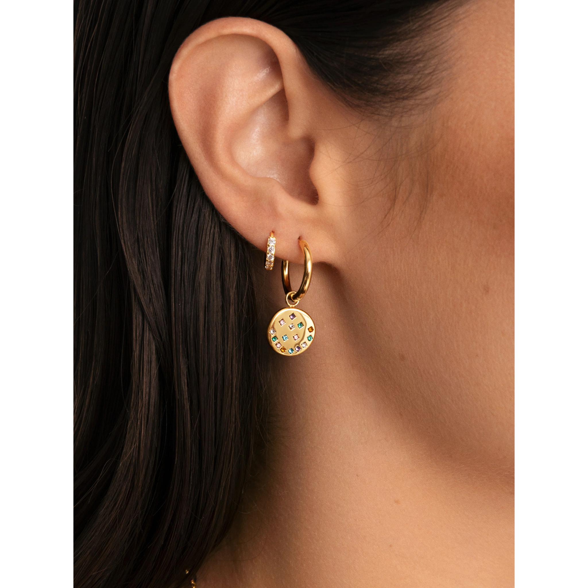 Pendientes Aro Bling Rainbow  Acero Baño Oro