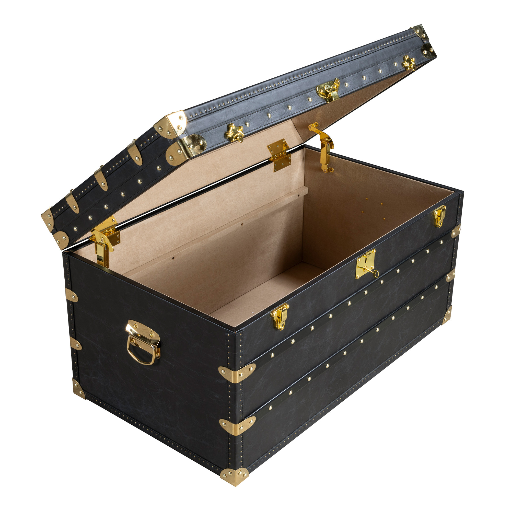 Baúl Angel Cerdá con estructura de madera MDF tapizada en piel de origen vacuno en negro 93x54x50cm