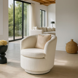 Fauteuil pivotant en bouclette blanche MALO