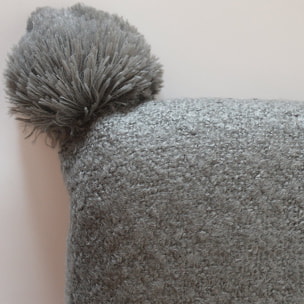 Coussin  - Effet laineux à pompons - Gris anthracite