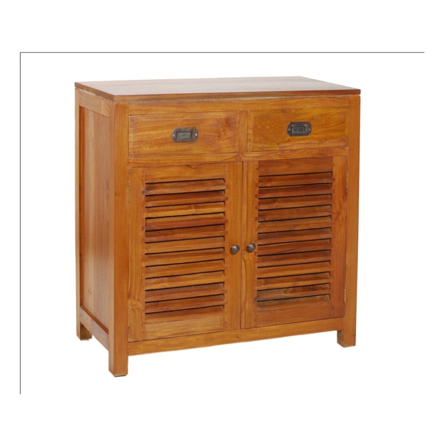API - Bahut marron 2 portes persiennes 2 tiroirs bois Teck