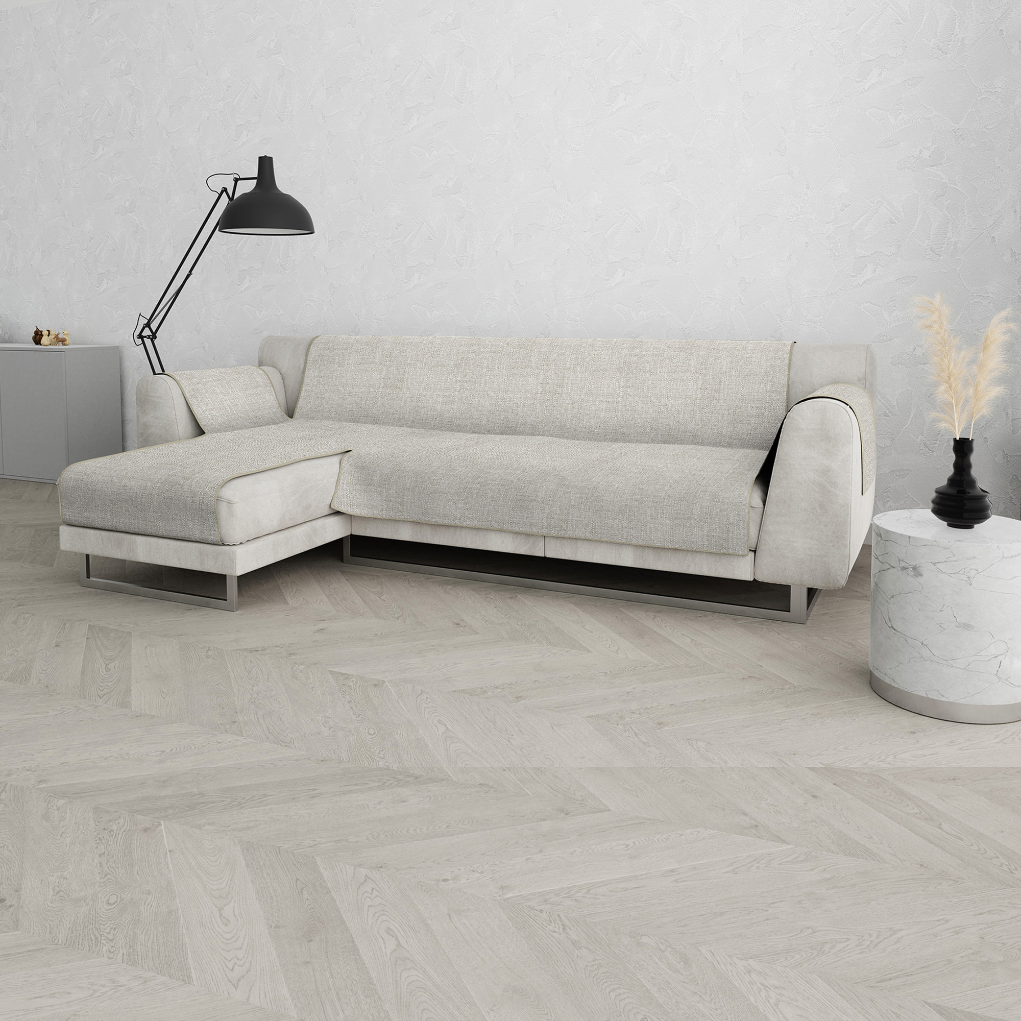COPRIDIVANO PENISOLA SINISTRA COMFORT, Antiscivolo, Cotone+Microfibra+Fibre Varie, Made in Italy - BEIGE