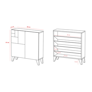 Zapatero Bergen melamina nogal claro patas blanco 87x90x27 cm