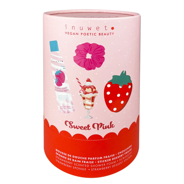 Sweet Pink - Coffret Mousse Douche Fraise 200 ml + Eponge + Choucou + Sticker