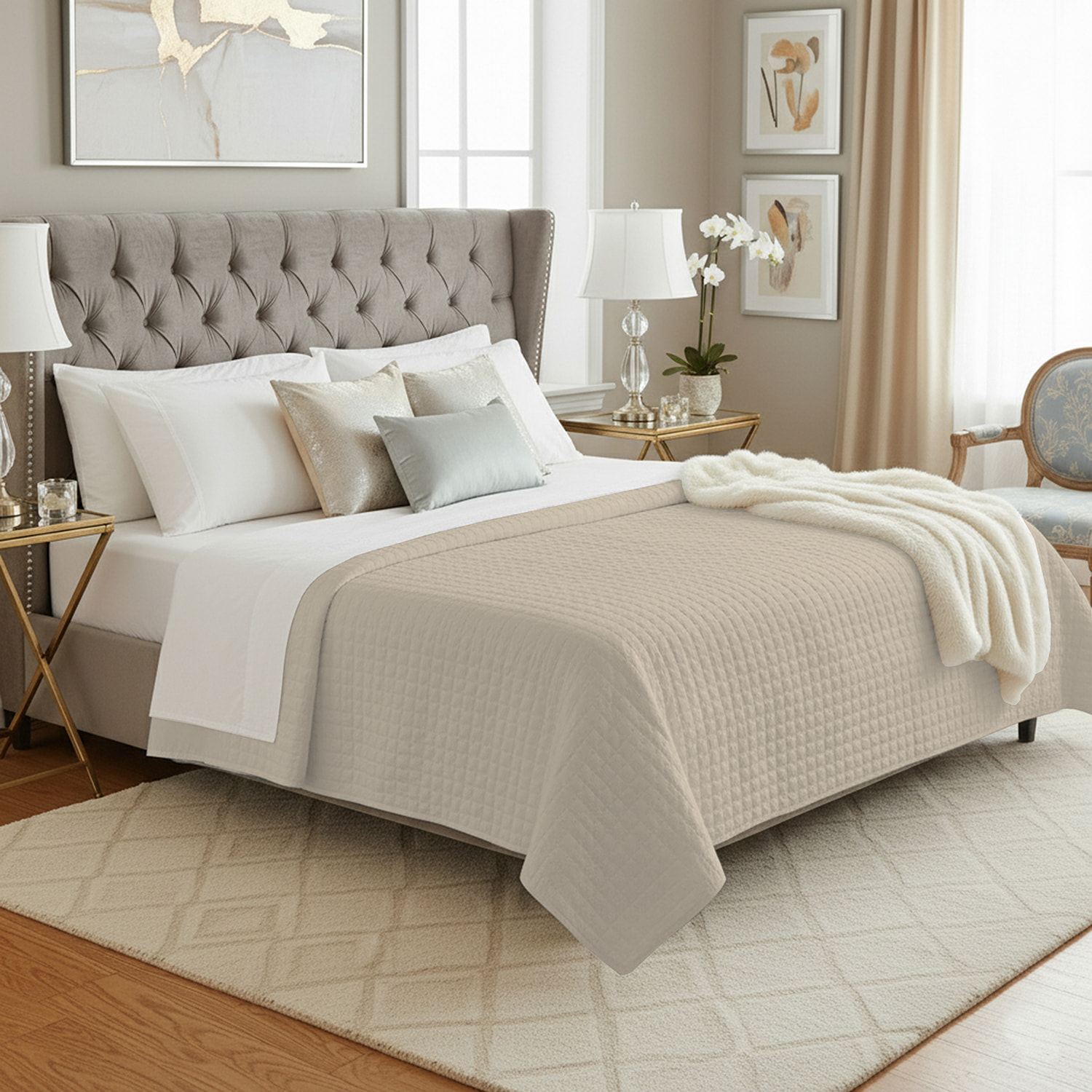 Trapuntino estivo trapuntato beige in raso 100% cotone imbottitura poliestere