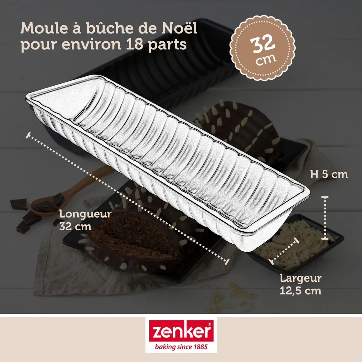 Moule à bûche de Noël 32 x 12,5 cm Zenker Black Metallic