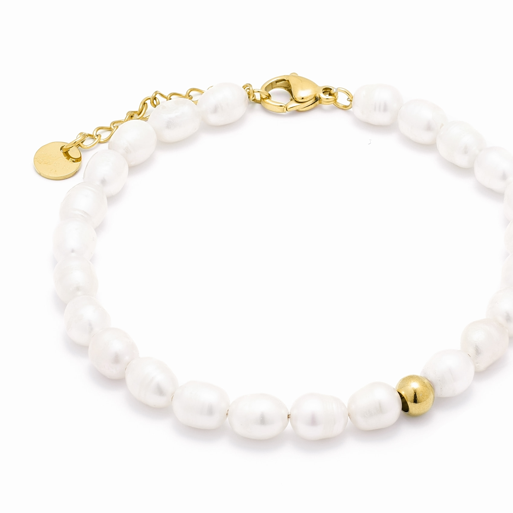 Pulsera de Perla Blanca acabada en oro amarillo de 18K- Unwe