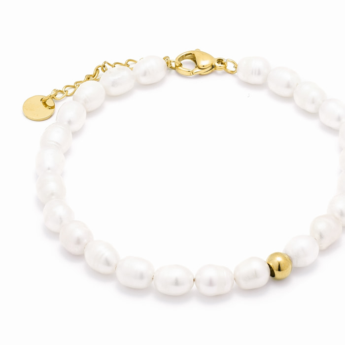 Pulsera de Perla Blanca acabada en oro amarillo de 18K- Unwe