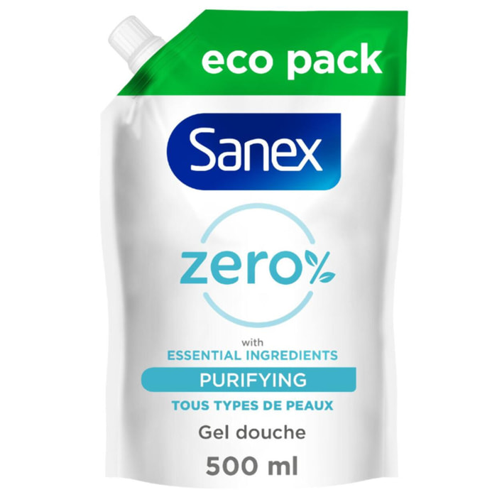 Pack de 12 - SANEX Eco Recharge Gel Douche Zero% Purifiant Tous Types de Peaux 500ml