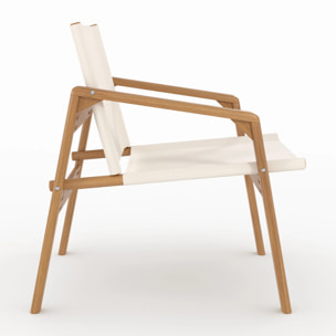 Salon de jardin en bois d'acacia huilé et tissu écru 2 places - Palawan