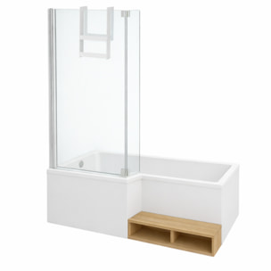 Pack baignoire bain douche antidérapante 150 x 80 Neo version gauche + pare bain chromé + tablier en angle