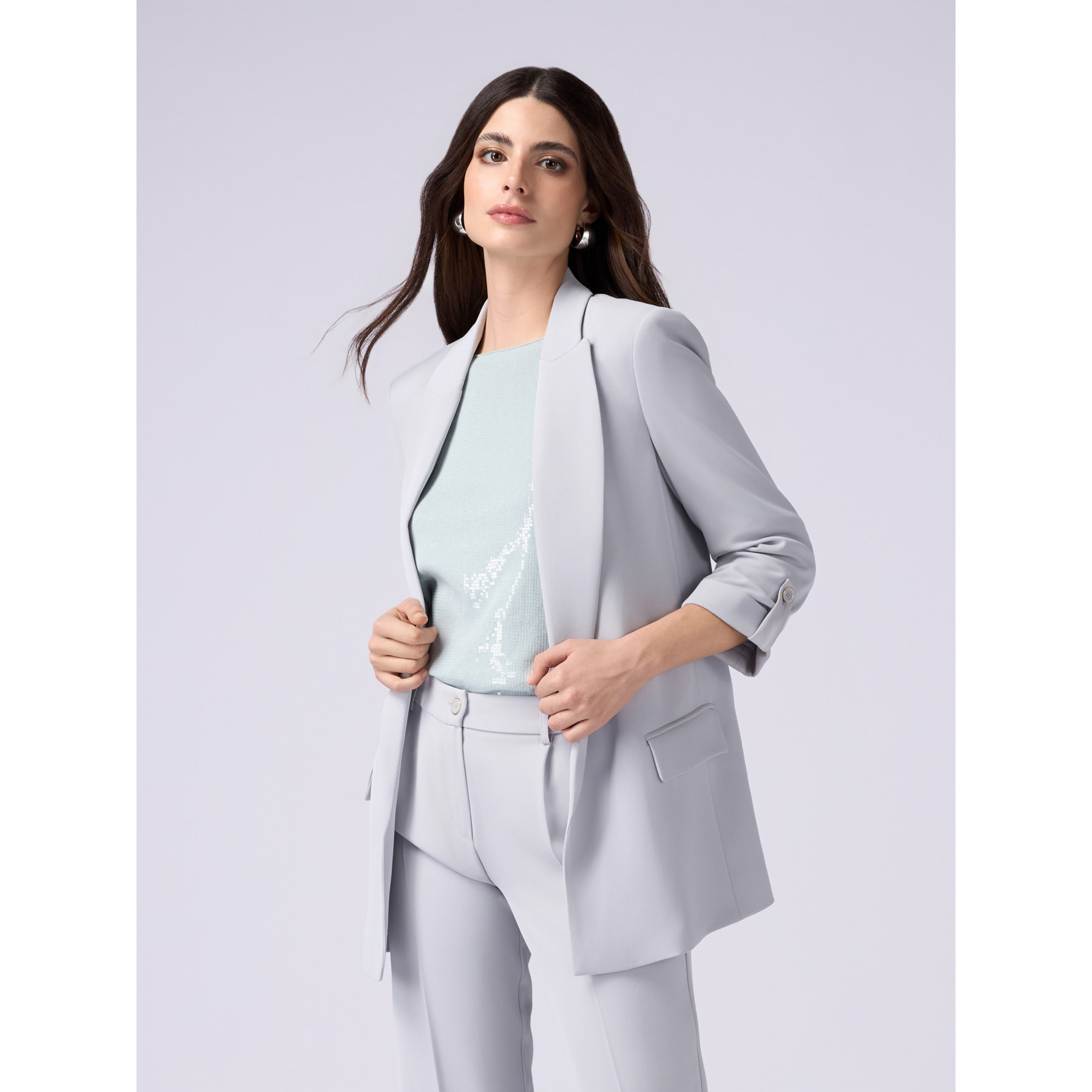 Oltre - Open blazer in fluid fabric - Gris