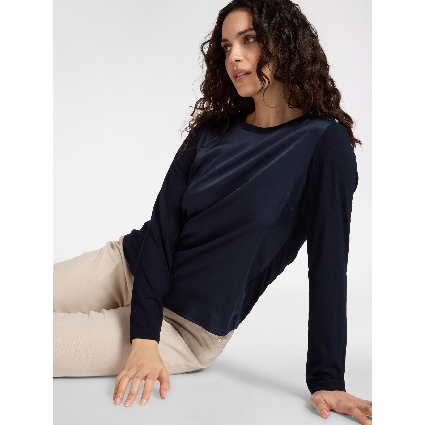 Elena Mirò - Camiseta en dos tejidos - Azul