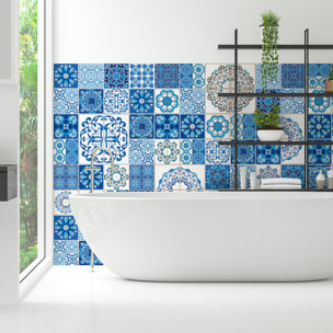 Stickers muraux - Sticker Mural Carrelage adhésif Cuisine Salle de Bain - 60 STICKERS CARREAUX DE CIMENT AZULEJOS SERAFINA