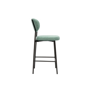 Tabourets de bar fixes en tissu effet velours texturé vert céladon H65 cm (lot de 2) BREKA