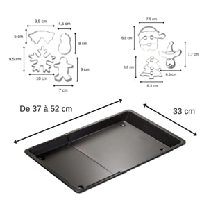 Plaque de four extensible de 36,5 à 52 x 33 cm et 7 emporte-pièces de Noël en inox Zenker Noël