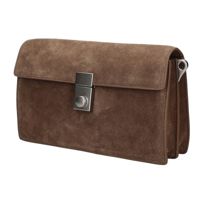 Borsa a tracolla da donna Made in Italy - Celeste Prime - Pelle scamosciata - 24.0 x 15.0 x 7.0 cm