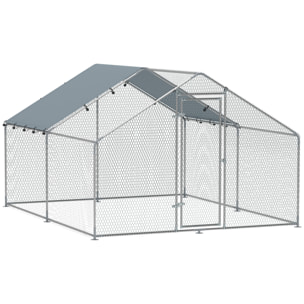 Gallinero para Exterior Gallinero de Acero Galvanizado con Cubierta Anti-UV e Impermeable Jaula para 5-8 Gallinas Plata