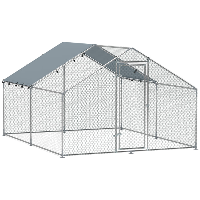 Gallinero para Exterior Gallinero de Acero Galvanizado con Cubierta Anti-UV e Impermeable Jaula para 5-8 Gallinas Plata