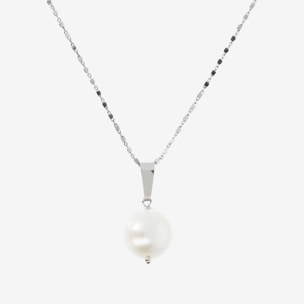 PERLAVIVA - Collana con Catena Rolo e Pendente in Perla d'Acqua Dolce Bianca Ø 11-13 mm