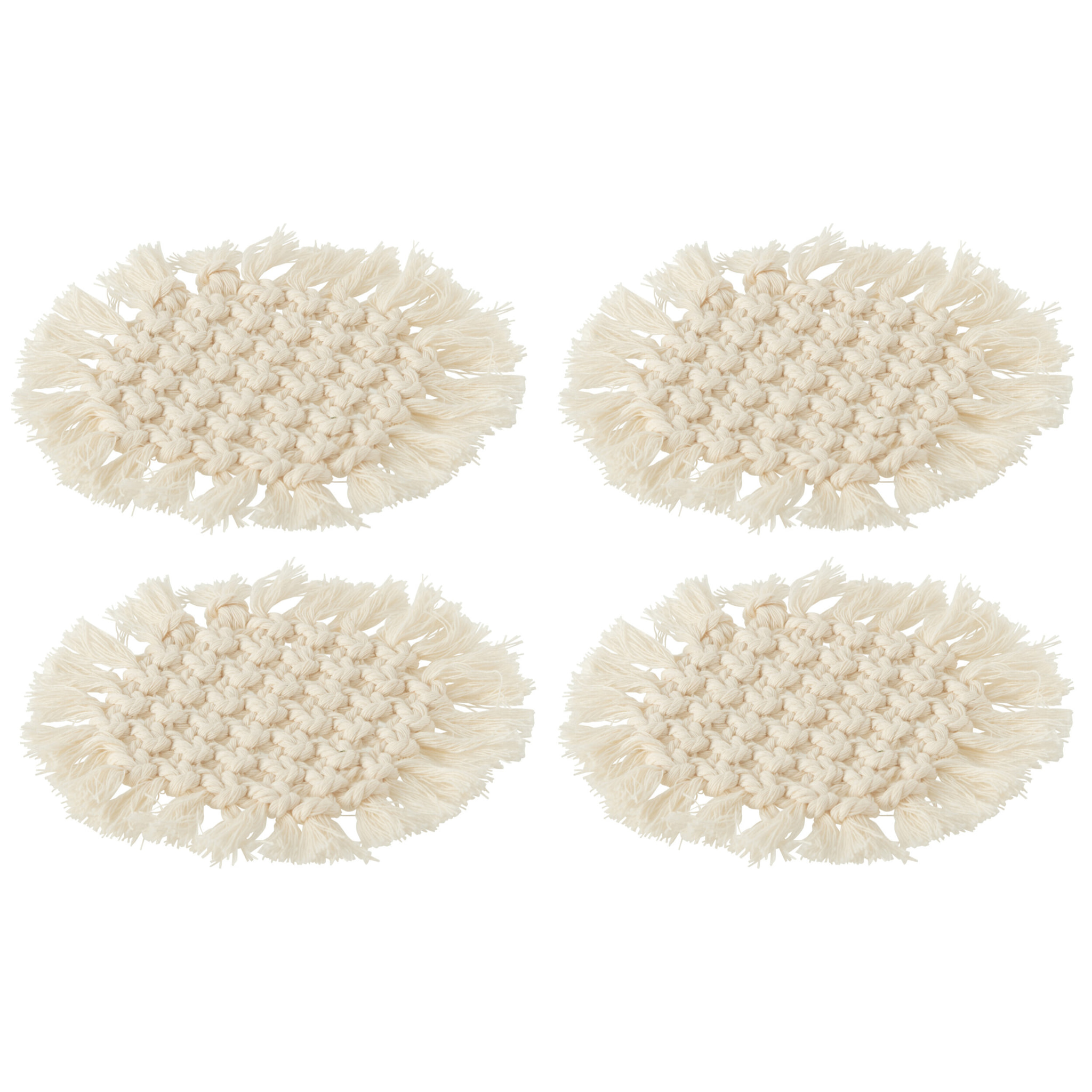 J-Line dessous de verre Rond Macramé - polyester - beige - 4 pièces