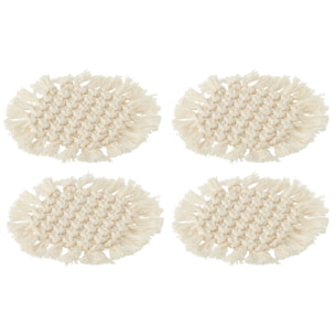J-Line dessous de verre Rond Macramé - polyester - beige - 4 pièces