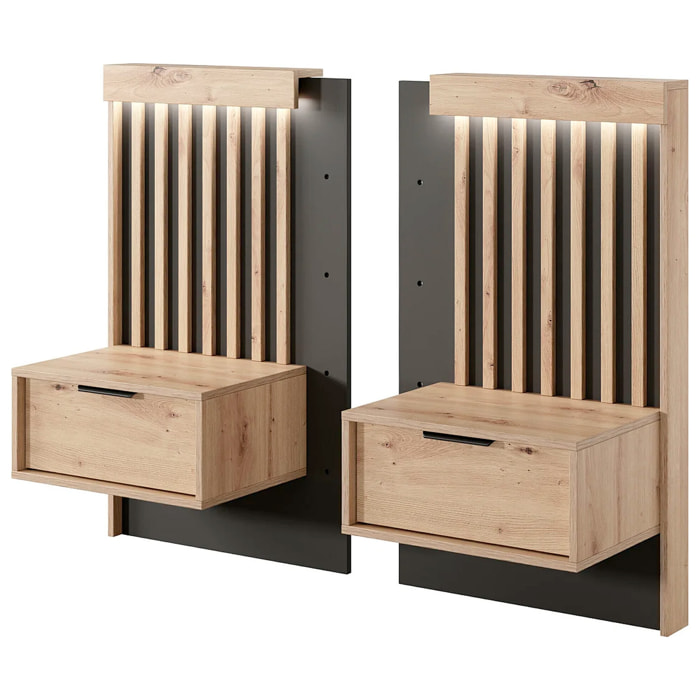 Set 2 Comodini Moderni Con Cassetto Comodino Camera Da Letto Design Salvaspazio In Laminato Resistente Florina 50 x 39,6 x 104 cm Rovere e Antracite