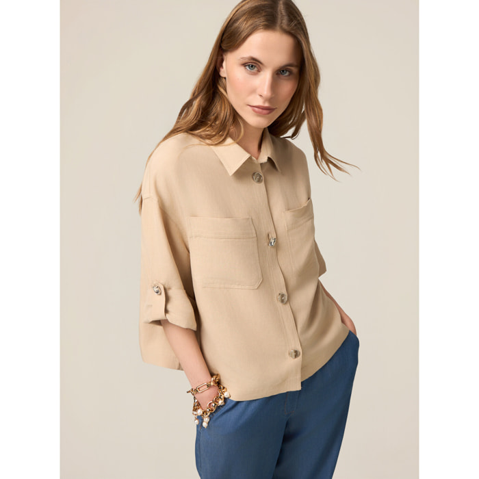Oltre - Giacca boxy misto lino - Beige